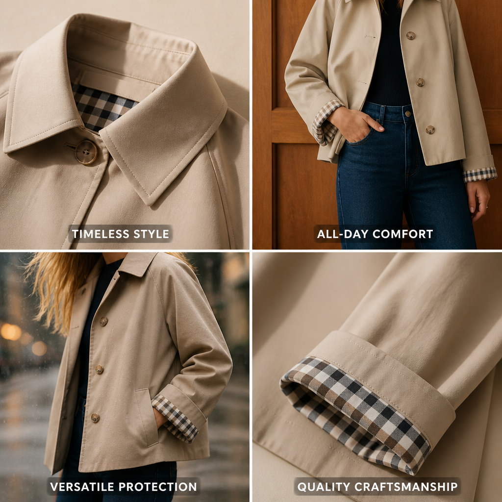 Classic Plaid Trench Coat with Turned-Down Collar | Casual Autumn Coat