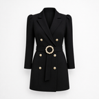 Women's Navy Dress with Double-Breasted Fastening Midi Dress - Curvay