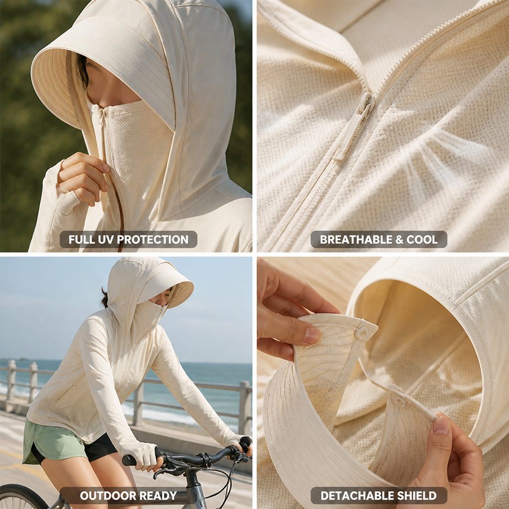 UV-protective hooded jacket with removable face shield – ideal for autumn | Lightweight Hiking Jacket