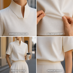 Women's Stand Up Collar Minimalist Textured Blouse | Lightweight Blouse