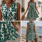 Women's summer dress, A-line, floral pattern, V-neck, sleeveless | Casual Beach Vacation Dress