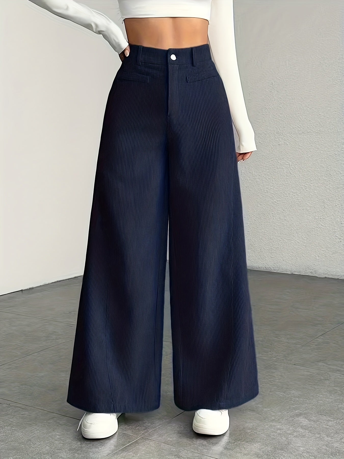 Women's High Waisted Wide Leg Pants Corduroy Texture Casual Trousers, Washable pant