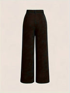 All-Season High Waist Wide Leg Corduroy Trousers for Women, Button Front & Pockets