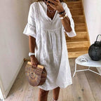Airy Boho Dress with Lace Details | Perfect for Summer - White
