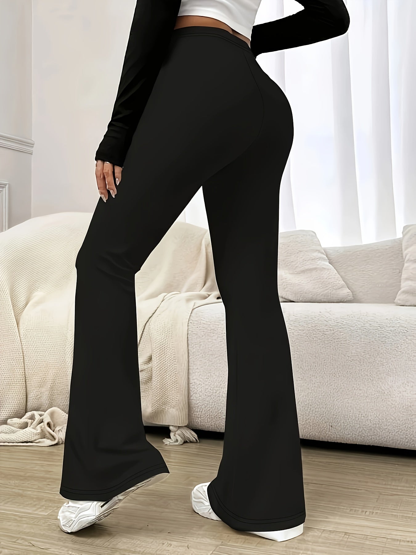Solid color High waist Elegant Flared Pants for Women