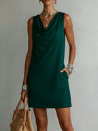 Sleeveless cotton dress with a draped neckline everyday style