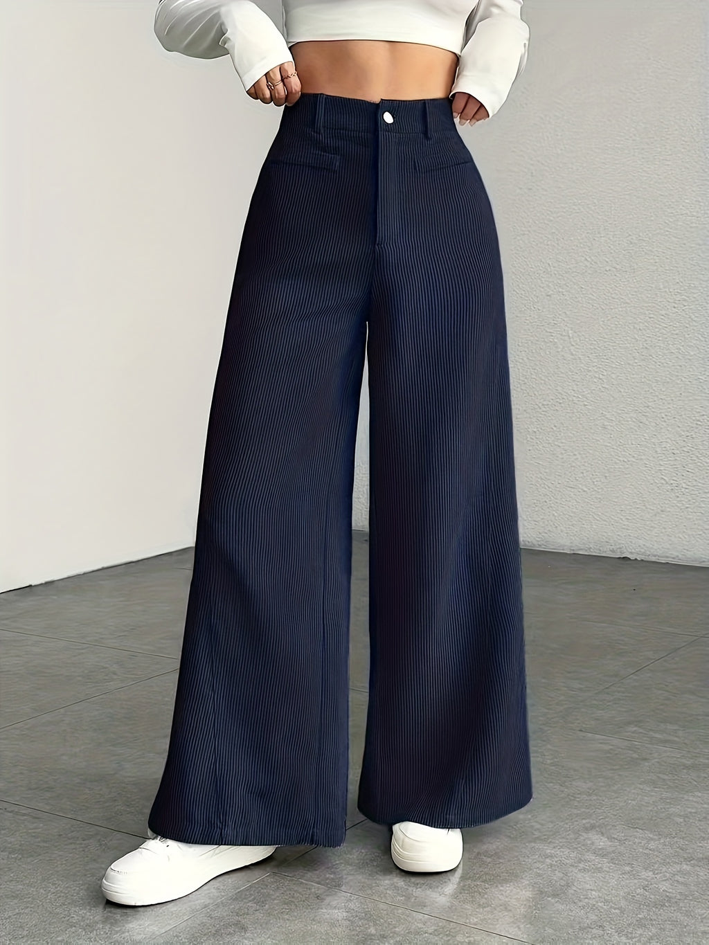Women's High Waisted Wide Leg Pants Corduroy Texture Casual Trousers, Washable pant