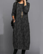 Long Sleeved Pocket Dress with Print | Floral Midi Dress