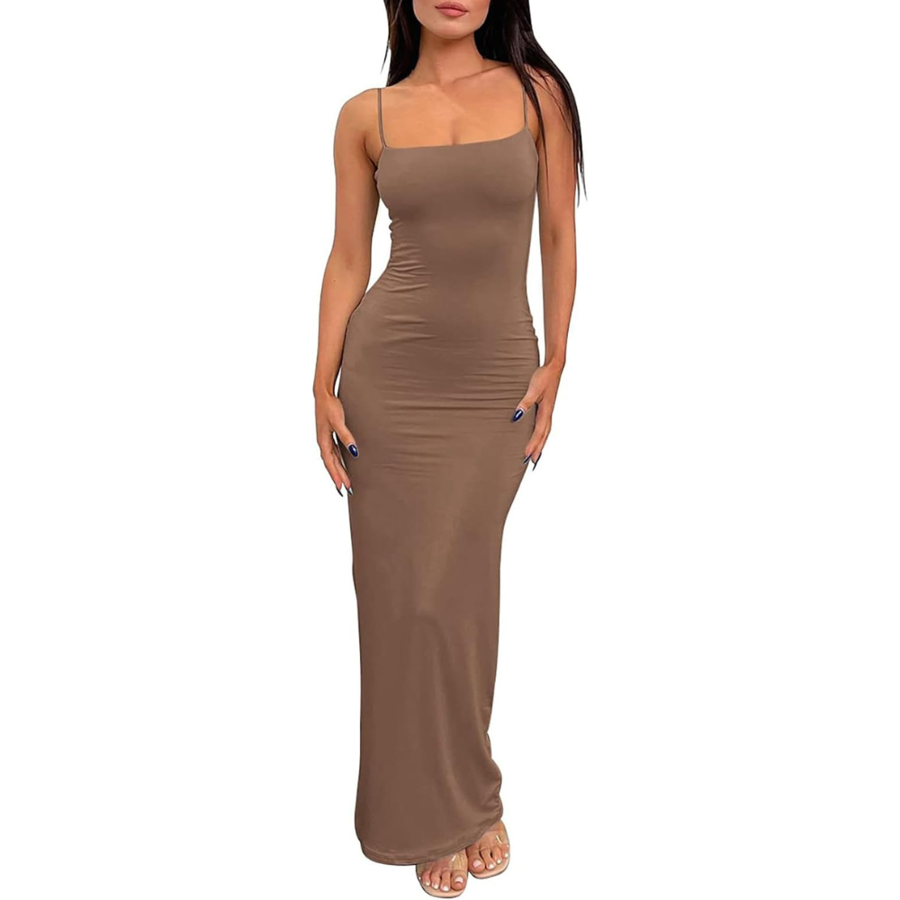 Elegant Backless Bodycon Dress – Ribbed Fabric Shapewear for Women