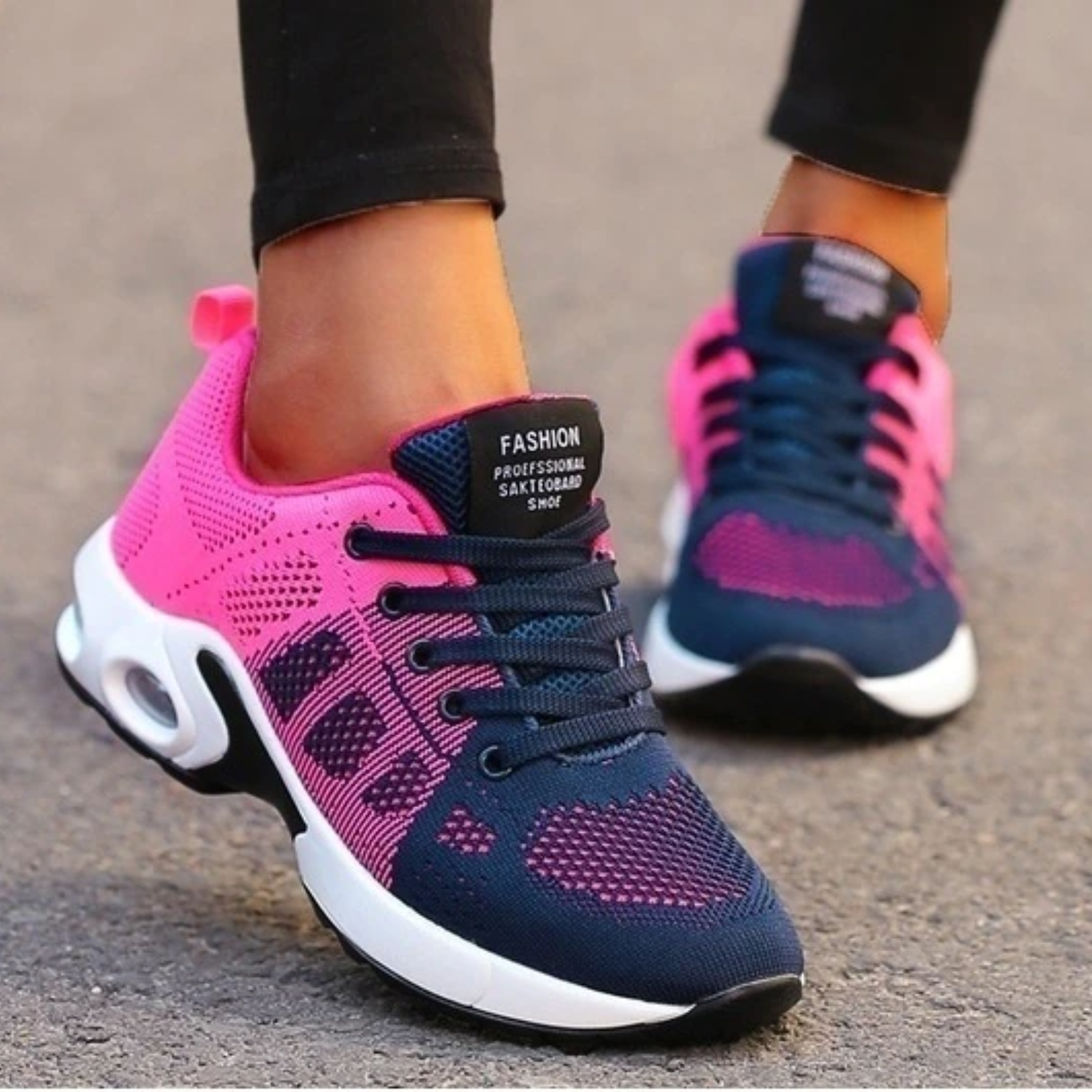 Women's Autumn Running Shoes with Cushioned Sole, Breathable Mesh and Lightweight Feel - Pink Blue