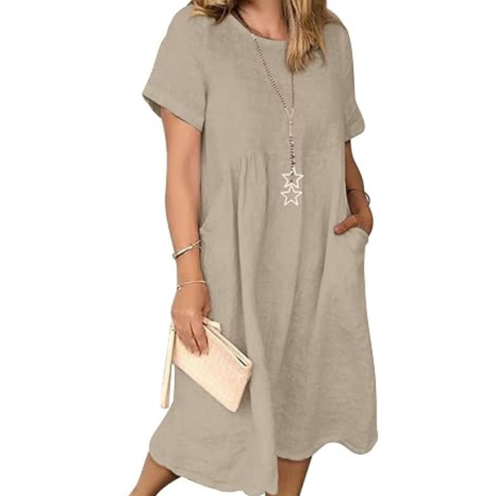 Linen Midi Summer Dress – Lightweight Backless for Women