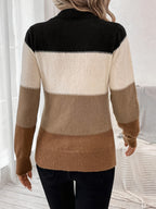 Color Block High Neck Sweater | Soft Knit Pullover for Autumn & Winter