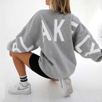 Women's Autumn Sweatshirt with Relaxed Fit, Long Sleeves and Ribbed Hem - Gray