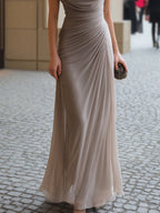 Women's maxi dress with a draped waterfall neckline and ruching Evening Dress