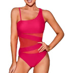Tummy Control One-Piece Swimsuit - Rose Red Single Ribbon