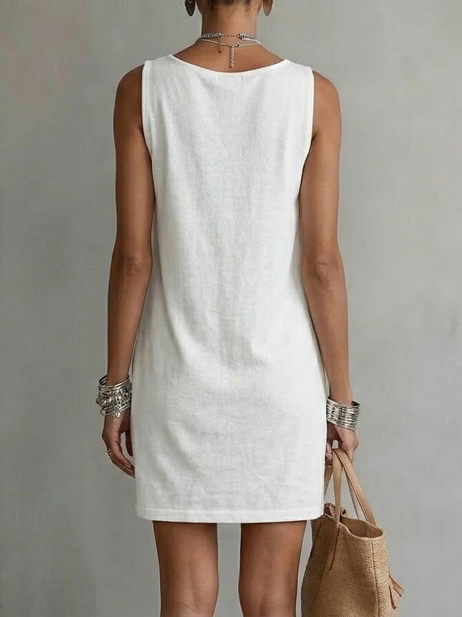 Sleeveless cotton dress with a draped neckline everyday style