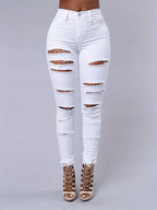 Ripped High Strech Distressed Jeans Solid Color | Women's Slim Fit Denim Pants