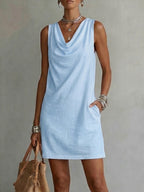 Sleeveless cotton dress with a draped neckline everyday style
