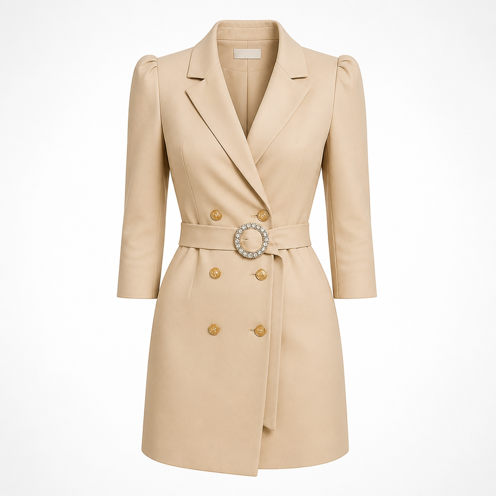 Women's Navy Dress with Double-Breasted Fastening Midi Dress - Curvay
