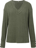 Women's Cozy Autumn Winter V Neck Button Down Long Sleeve Tee