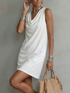 Sleeveless cotton dress with a draped neckline everyday style