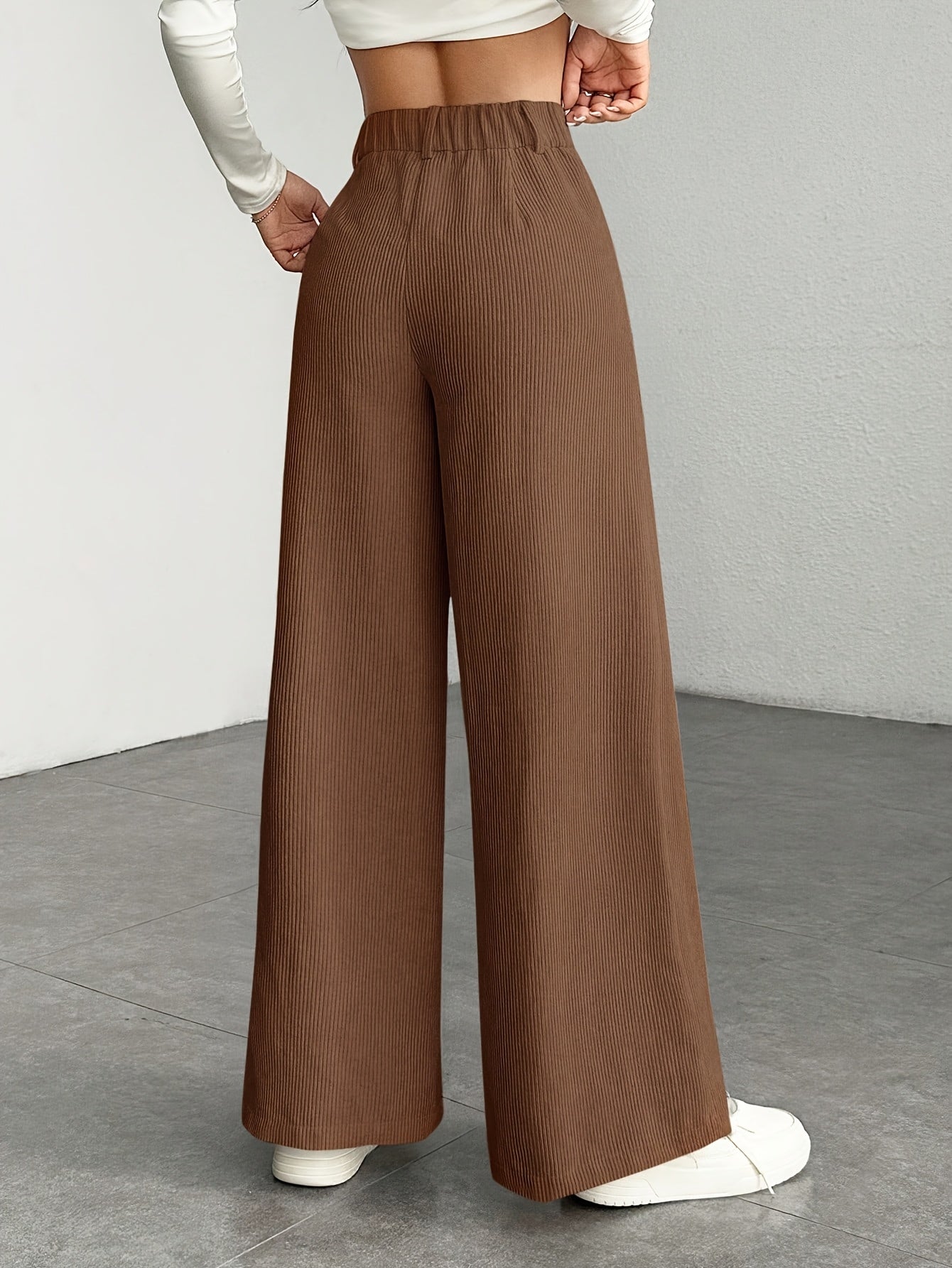 Women's High Waisted Wide Leg Pants Corduroy Textured Casual Washable Trousers