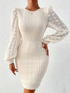 Elegant European and American Style | Ribbed Long Sleeve Slim Fit Dress