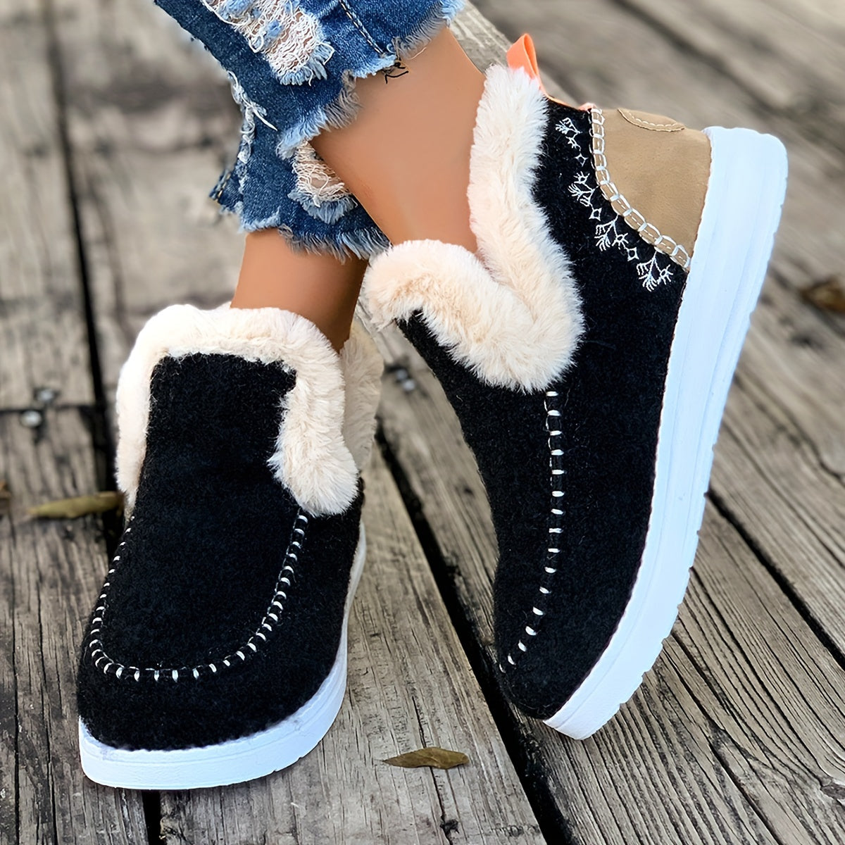 Women's Winter Fleece Ankle Boots, Warm Snow Boots with Anti Slip Sole