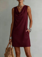 Sleeveless cotton dress with a draped neckline everyday style