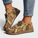 Women's Sneakers with Arch Support and Wide Sole in Multicolor Design - Khaki