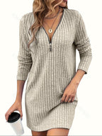 Solid Color Ribbed Dress Long Sleeve Bodycon Sweater Dress