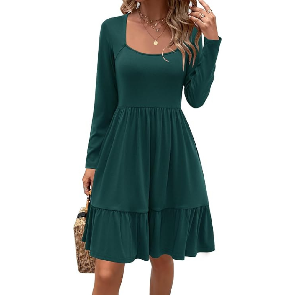 Elegant Square Neck Summer Dress – Lightweight Flattering Fit for Women