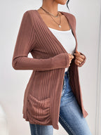 Drop shoulder ribbed cardigan | Soft Knit Open Front Casual Layer