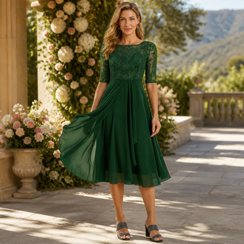 Elegant Women's Lace Midi Dress | Formal Cocktail Party Dress