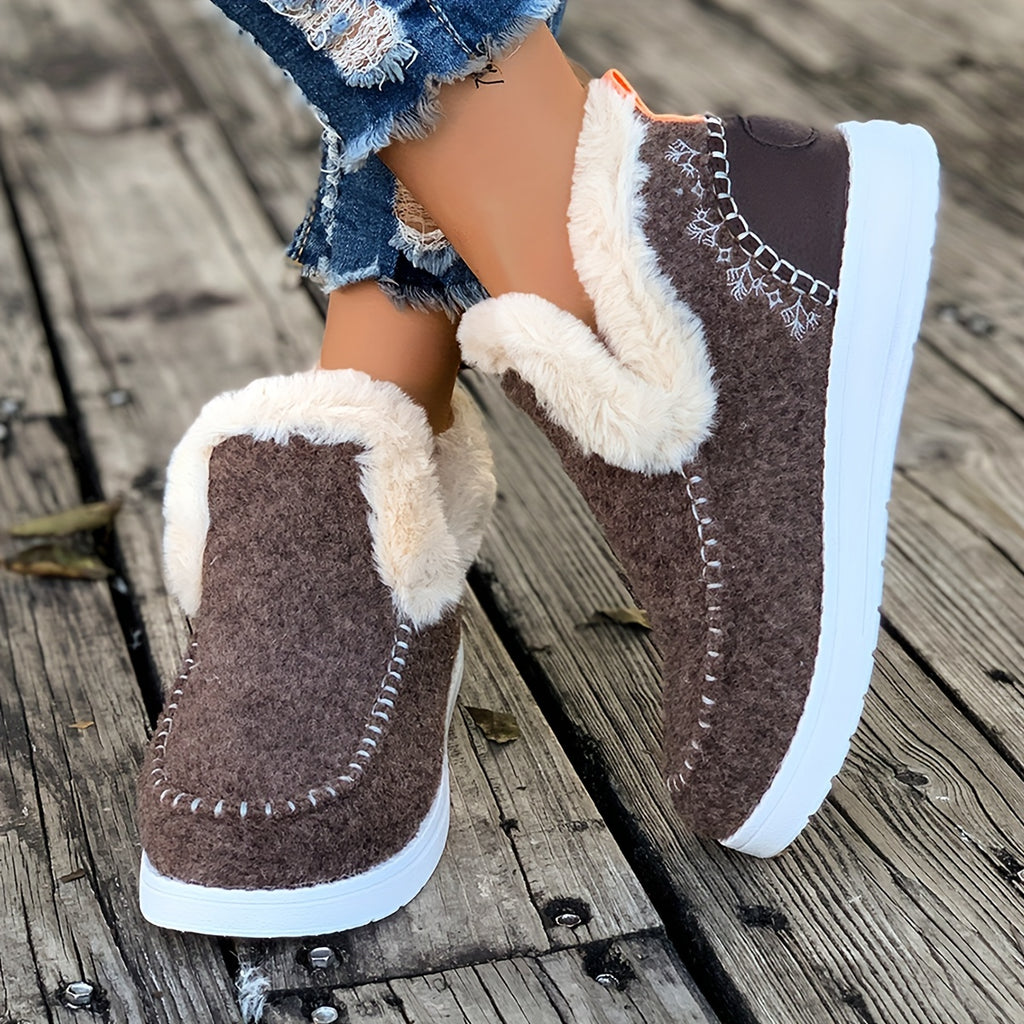 Women's Winter Fleece Ankle Boots, Warm Snow Boots with Anti Slip Sole