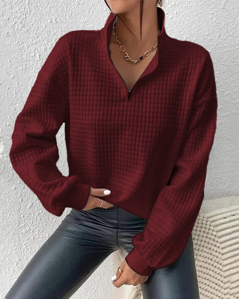 Women's Autumn Knit Sweater, Modern Cut with Long Sleeves and Versatile Fit - Red