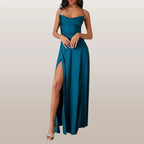 Sleeveless Silk Maxi Dress with Flowing Design | Perfect for Summer - Blue