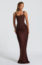 Luxury Sculpting Corset Satin Maxi Dress
