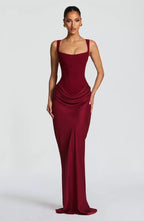 Luxury Sculpting Corset Satin Maxi Dress