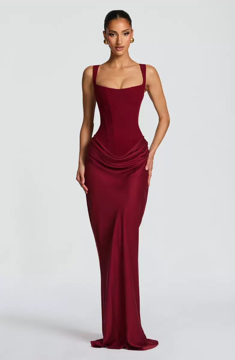 Luxe Beeldhouwend Corset Satijnen Maxi Jurk
