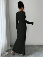 Zwarte sculptuur maxi-jurk met wikkeldetail