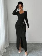 Noir Sculpt Wrap Detail Maxi Dress