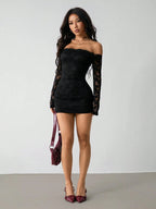 Off-Shoulder Kanten Nauwsluitende Mini Jurk