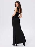 Sculptende maxi-jurk met vierkante hals