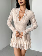 Ivoren Kanten Sculpt Ruffle Minijurk