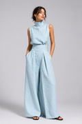 Women's Premium Linen Two Piece Set with Wide Leg Pants Summer Fashion