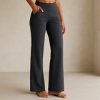 Women's Stretch Pants with Elastic Waistband and Side Pockets - Gray