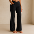 Women's Stretch Pants with Elastic Waistband and Side Pockets - Black