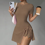 Short-Sleeve Athletic Sculpting Wrap Dress