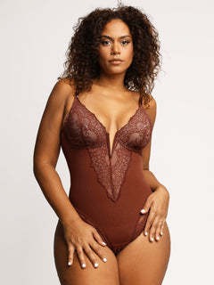 Kanten diepe V-hals corrigerende bodysuit